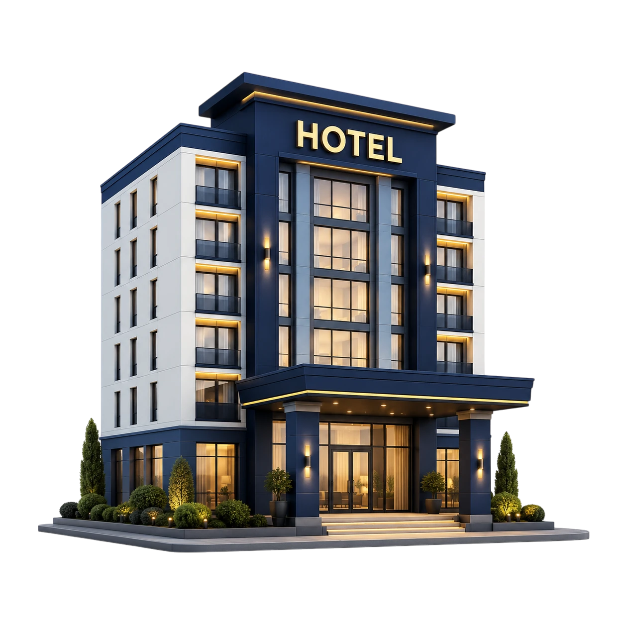 Hotel moderno representando uma cobrança por diária completa
